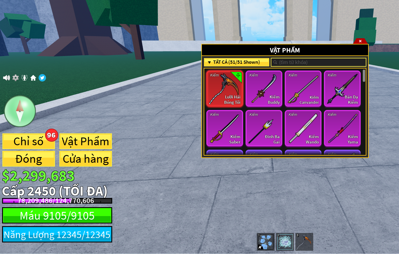 Level : 2450 Max Level Melee : 3-5 Melee Sea : Random Sea Fruits : Devil Fruit Awakend hoặc Devil Fruit 1M+ - Mã #46186054