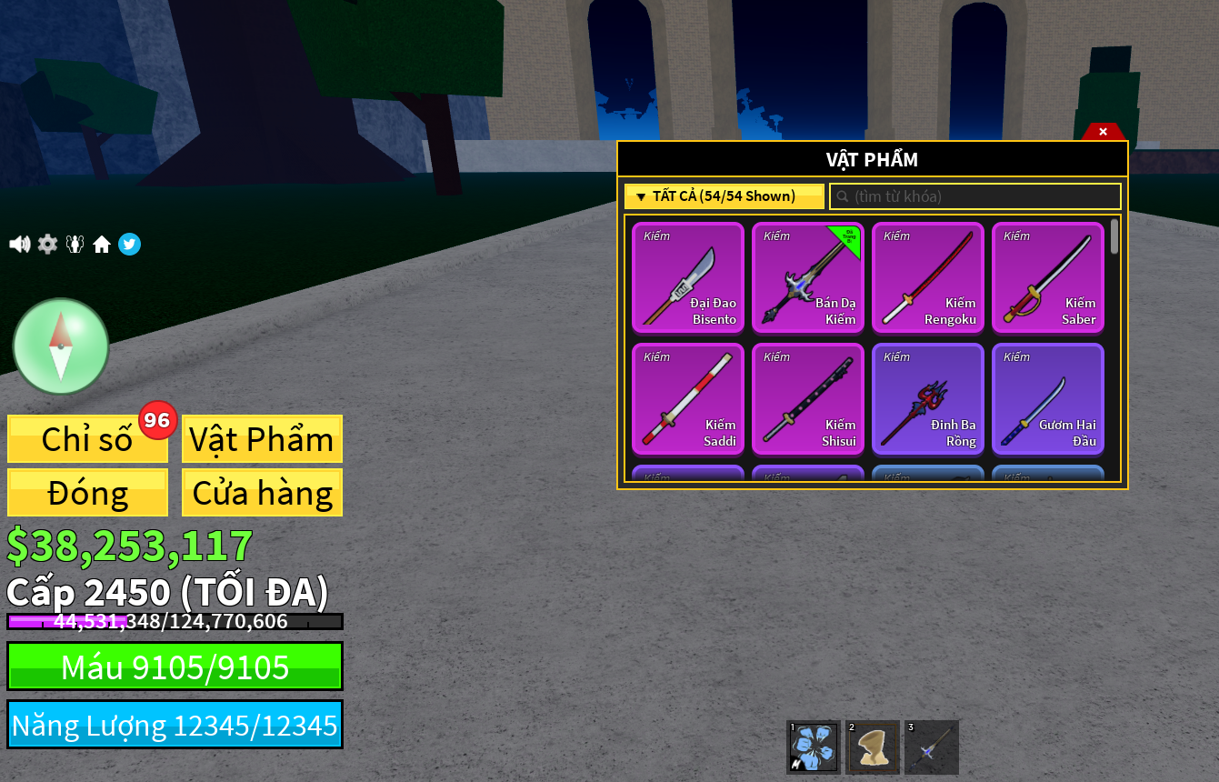 Level : 2450 Max Level Melee : 3-5 Melee Sea : Random Sea Fruits : Devil Fruit Awakend hoặc Devil Fruit 1M+ - Mã #43162481