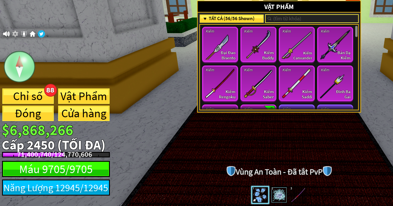 Level : 2450 Max Level Melee : 3-5 Melee Sea : Random Sea Fruits : Devil Fruit Awakend hoặc Devil Fruit 1M+ - Mã #47556246